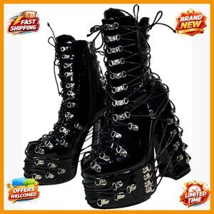 Chunky Platform Ankle Booties Lace Up Combat Boots Large Size